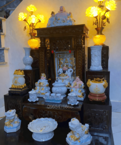 Bàn thờ Ông Địa kết hợp đồ thờ màu trắng BCT-4009